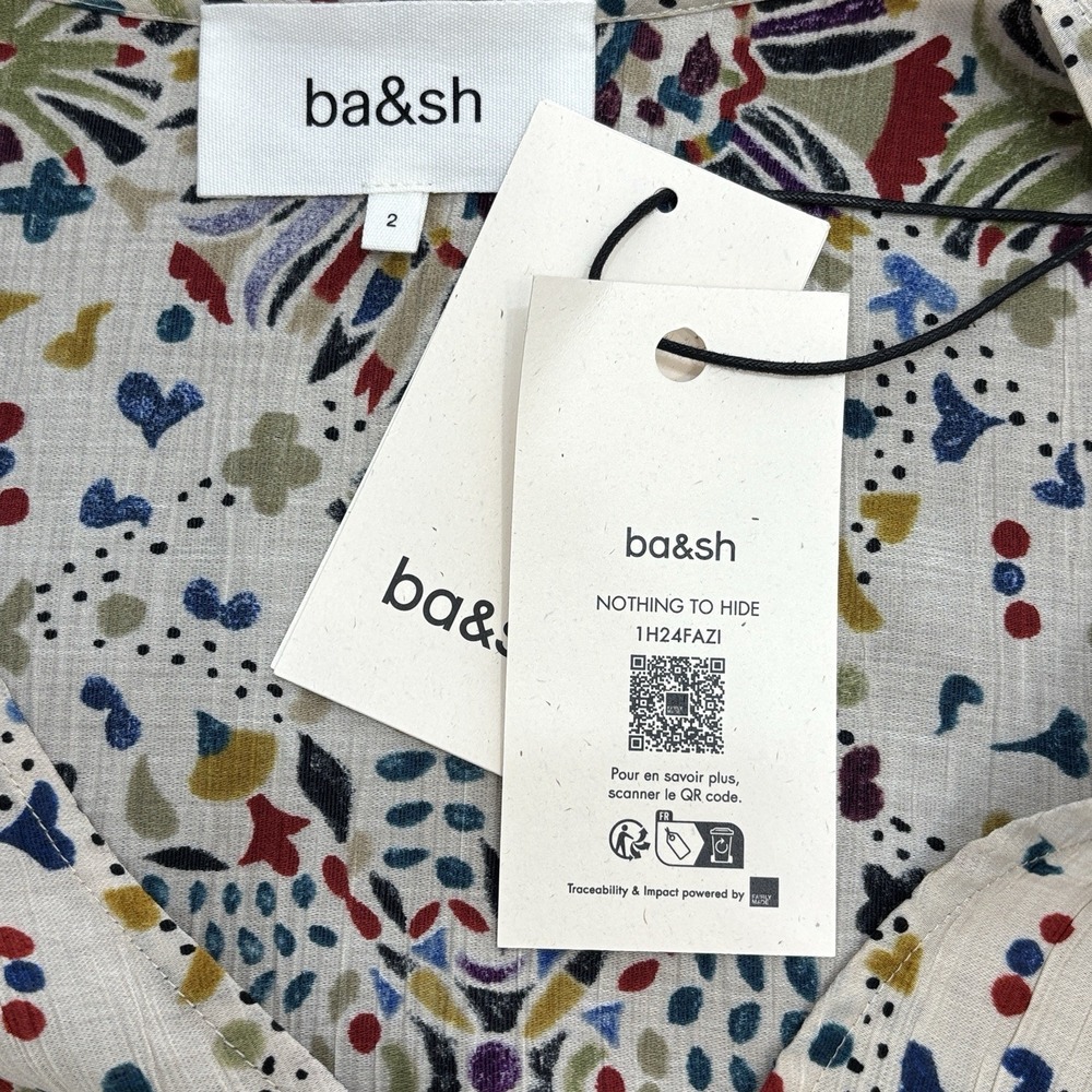BWT Ba&sh Fazia Medallion Print Maxi Dress Size 2 / M Beige With Black Trim $420 - Picture 13 of 16